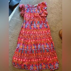 Floral Tiered Midi Dress in Pink and Purple